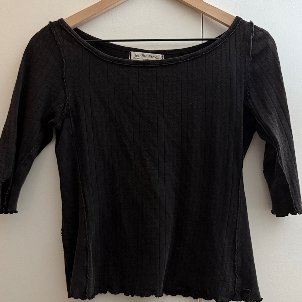 Free People Black 3/4 Sleeve Top